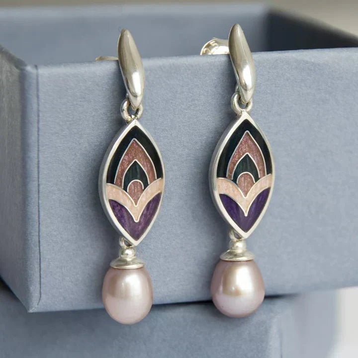 Boucles d'oreilles Vintage en Émail et Perles Roses