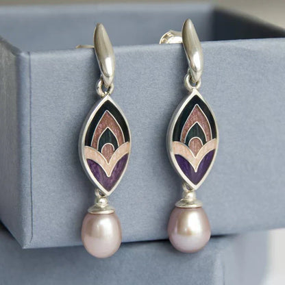Boucles d'oreilles Vintage en Émail et Perles Roses