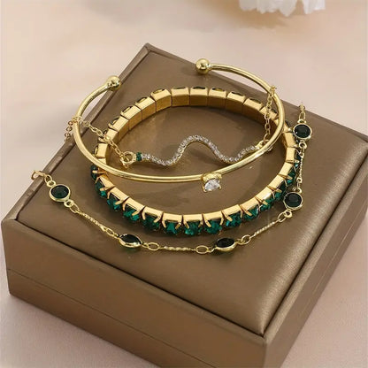 Ensemble de Bracelets Émeraude Pure | Or