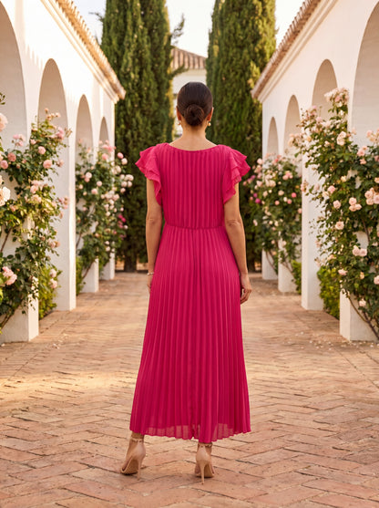 Seraphina | Robe Maxi Plissée Élégante à Taille Nouée