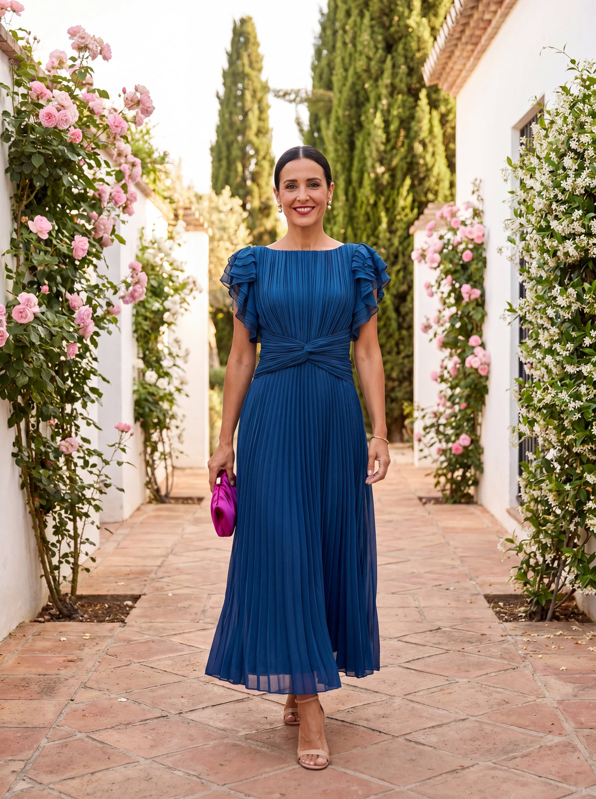 Seraphina | Robe Maxi Plissée Élégante à Taille Nouée