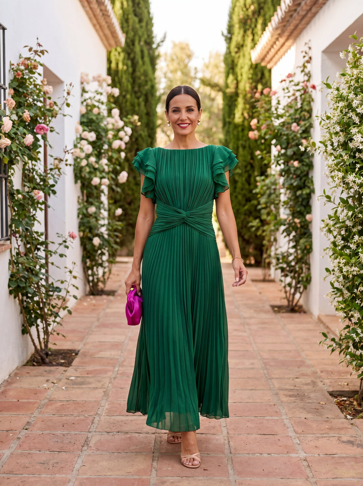Seraphina | Robe Maxi Plissée Élégante à Taille Nouée