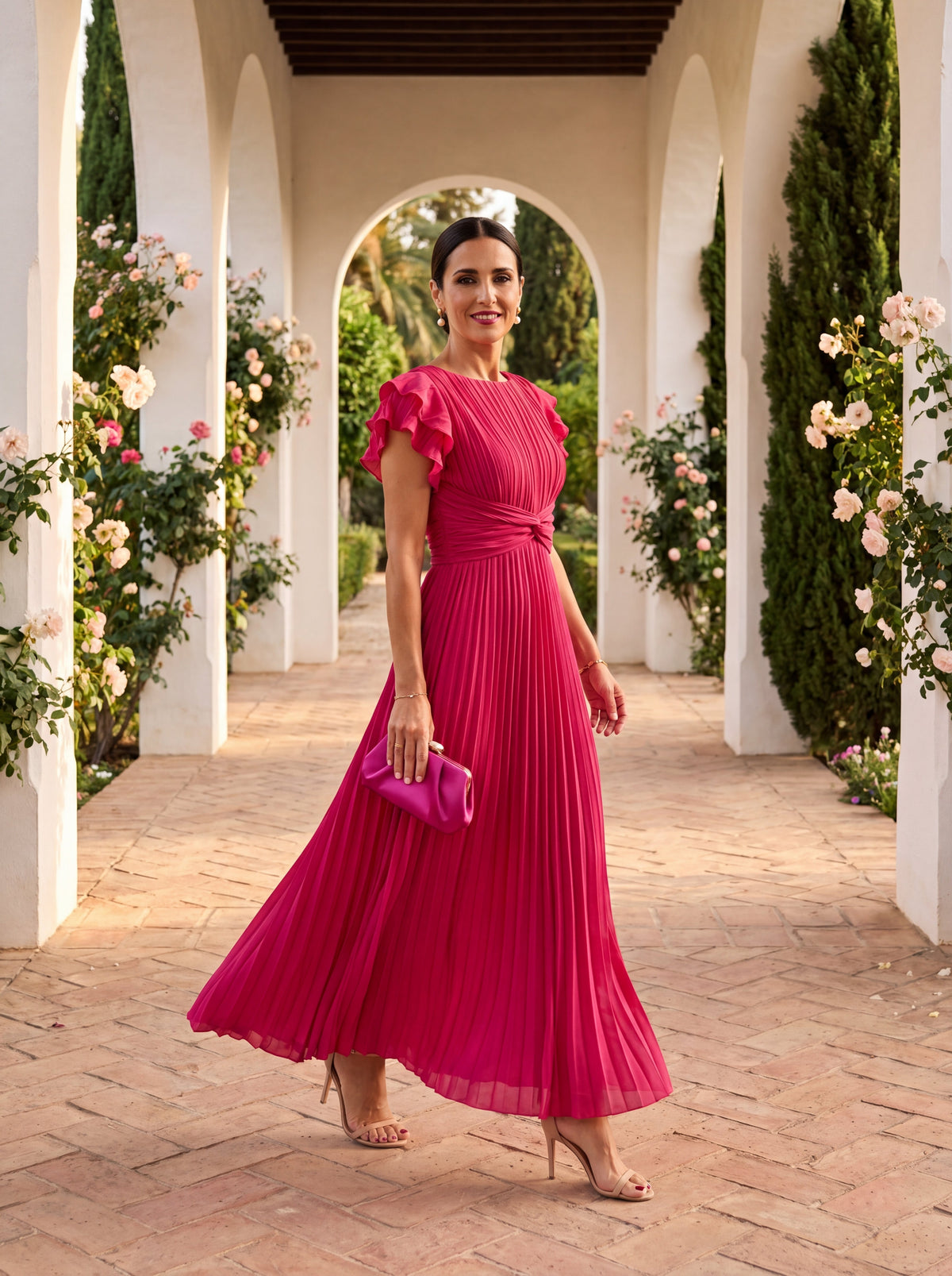 Seraphina | Robe Maxi Plissée Élégante à Taille Nouée