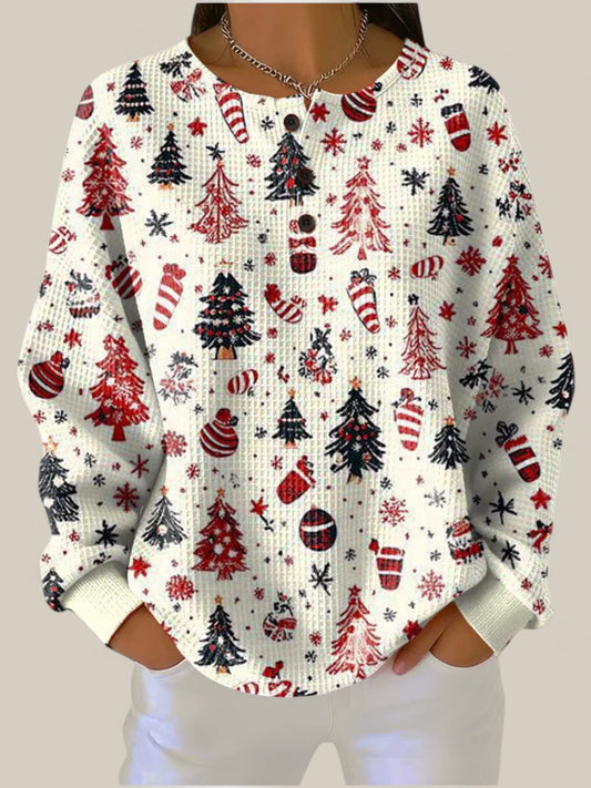 Anna - Pull crème à motif sapin de Noël