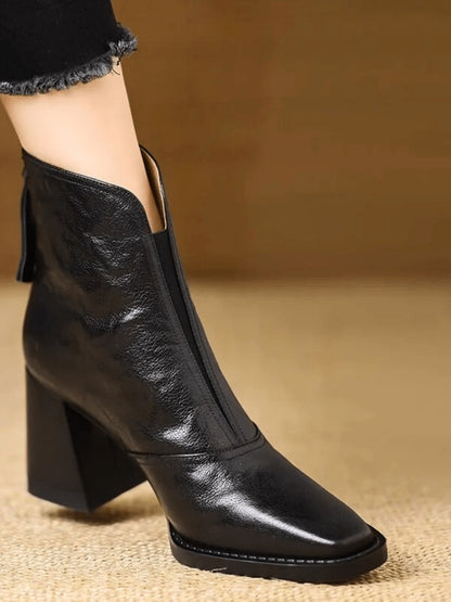 Bottines en cuir pour femmes Ovelle – Talon bloc sculpté et fermeture éclair arrière