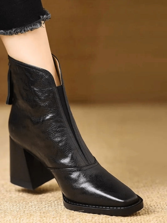 Bottines en cuir pour femmes Ovelle – Talon bloc sculpté et fermeture éclair arrière