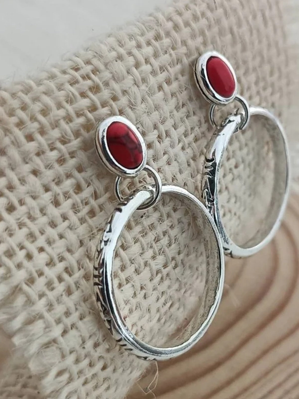 Boucles d'oreilles Boho avec Pierres Rouges