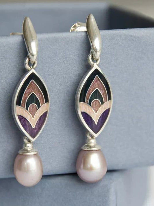 Boucles d'oreilles Vintage en Émail et Perles Roses