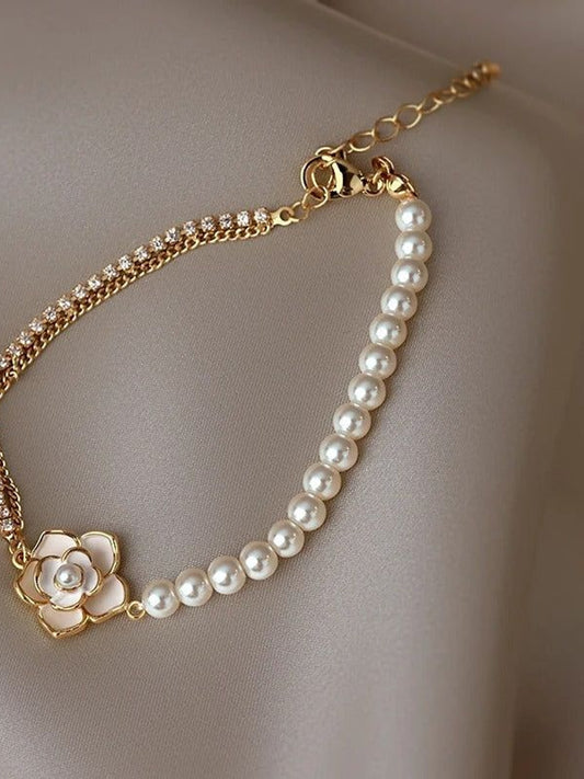 Bracelet floral vintage avec perles et or