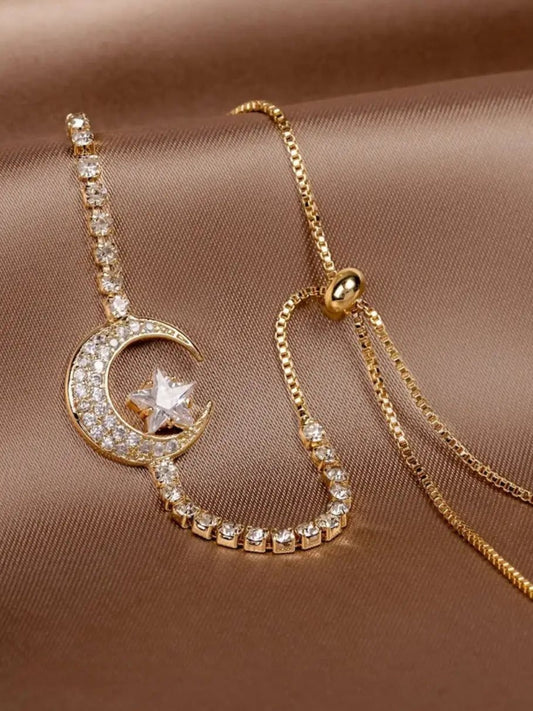 Bracelets avec pendentif de lune en zircon et or