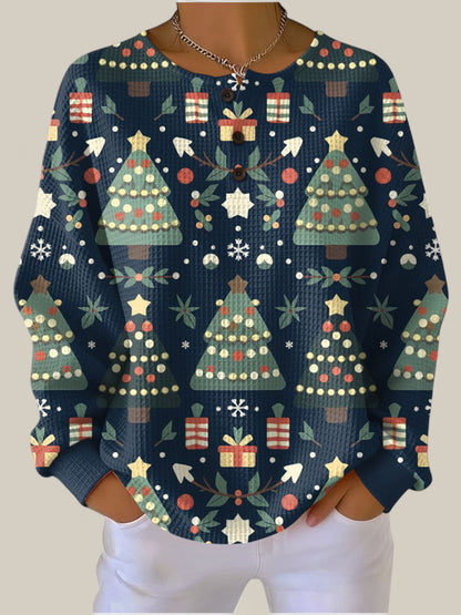 Fanny - Pull bleu foncé à motif sapin de Noël