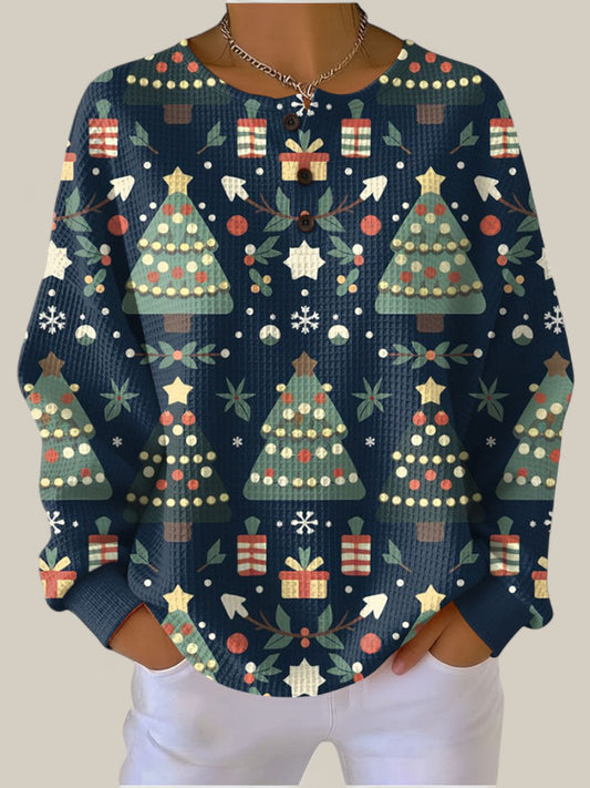 Fanny - Pull bleu foncé à motif sapin de Noël