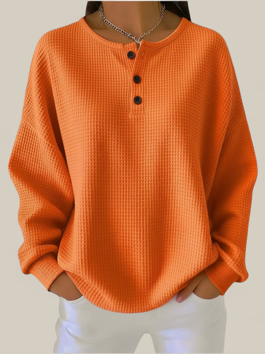 Hélène - Pull orange en maille gaufrée douce