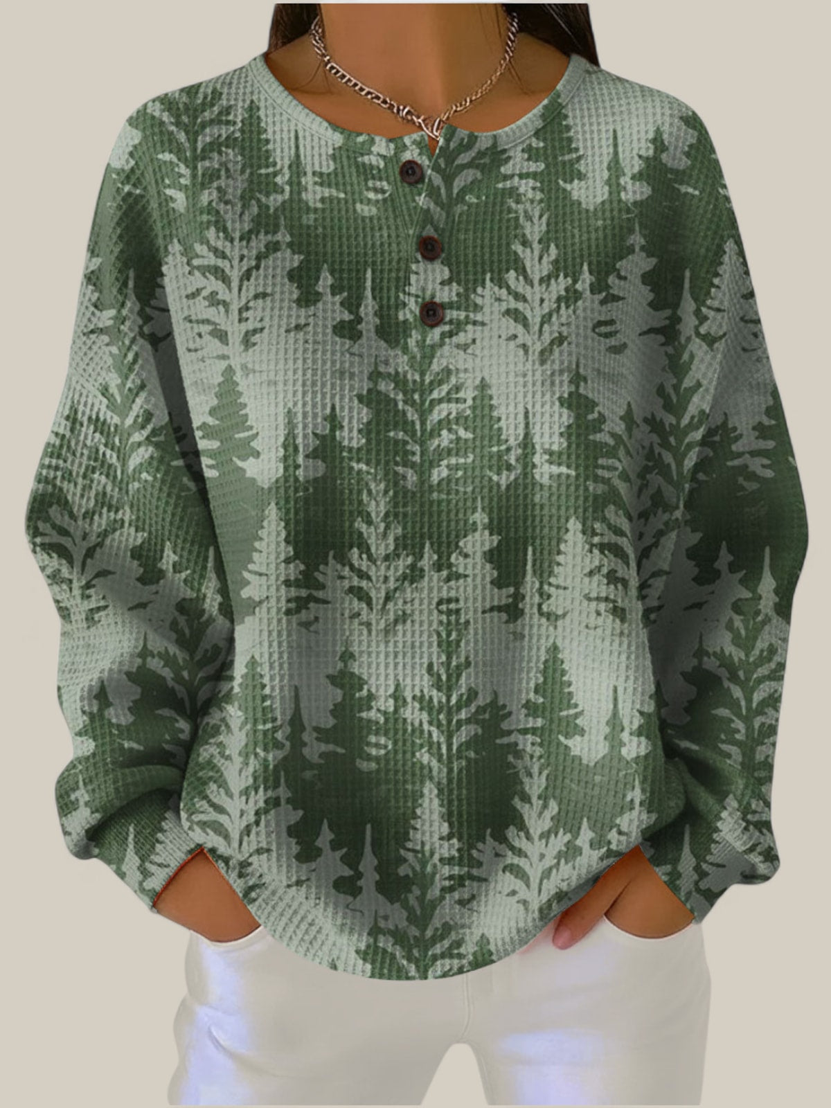 Inès - Pull vert à motif sapin classique