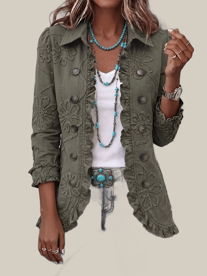 Karina | Veste utilitaire de style bohème-chic avec broderie florale et volants