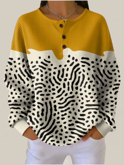 Liv - Pull jaune et blanc à imprimé animal