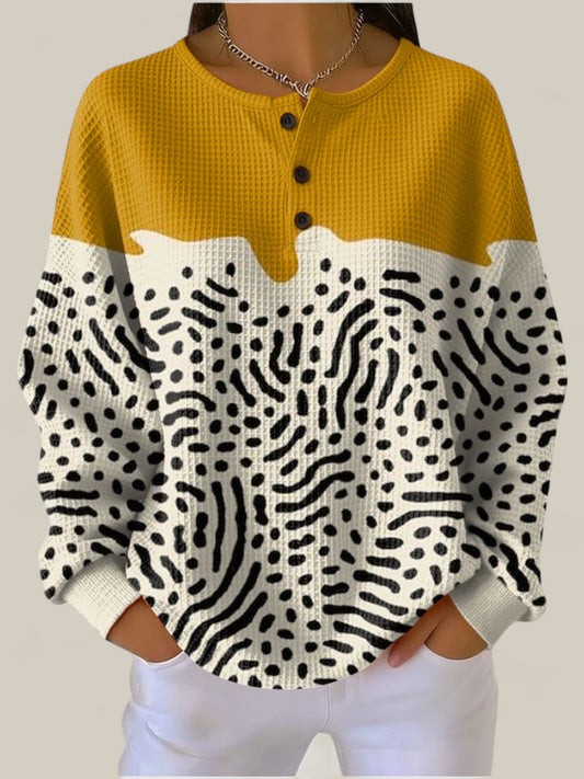 Liv - Pull jaune et blanc à imprimé animal