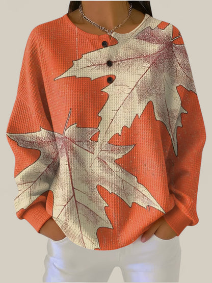 Manon - Pull orange à motif feuille d'automne