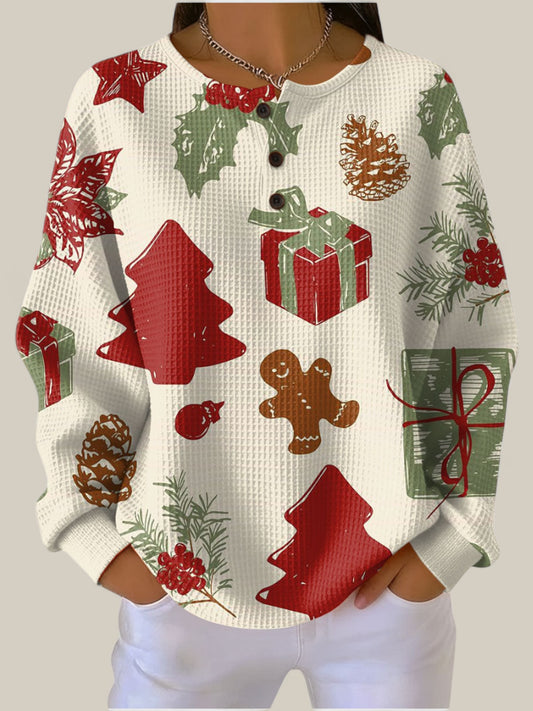 Olivia - Pull crème à motifs de Noël