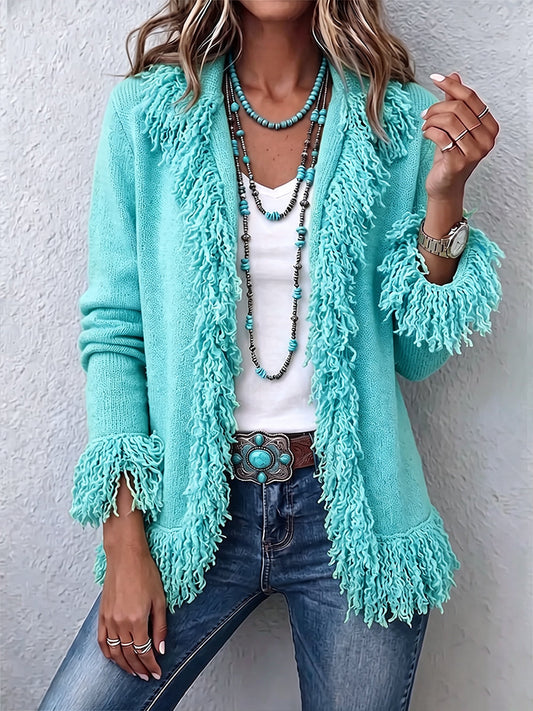 Vibrant Chartreuse Boho Fringe Cardigan