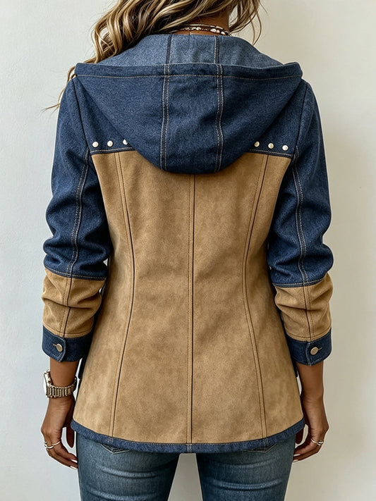Chic Stylish All-Cotton Patchwork Hooded Jacket