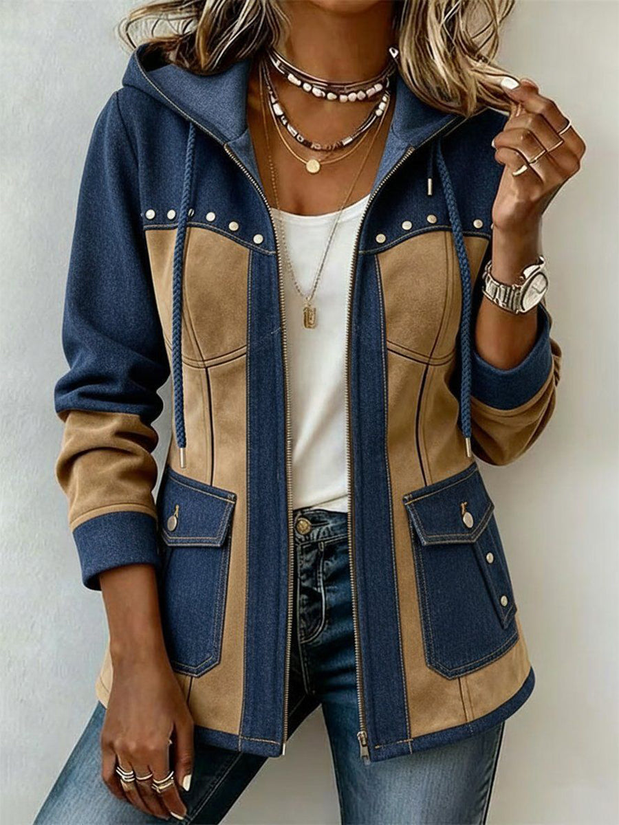 Chic Stylish All-Cotton Patchwork Hooded Jacket