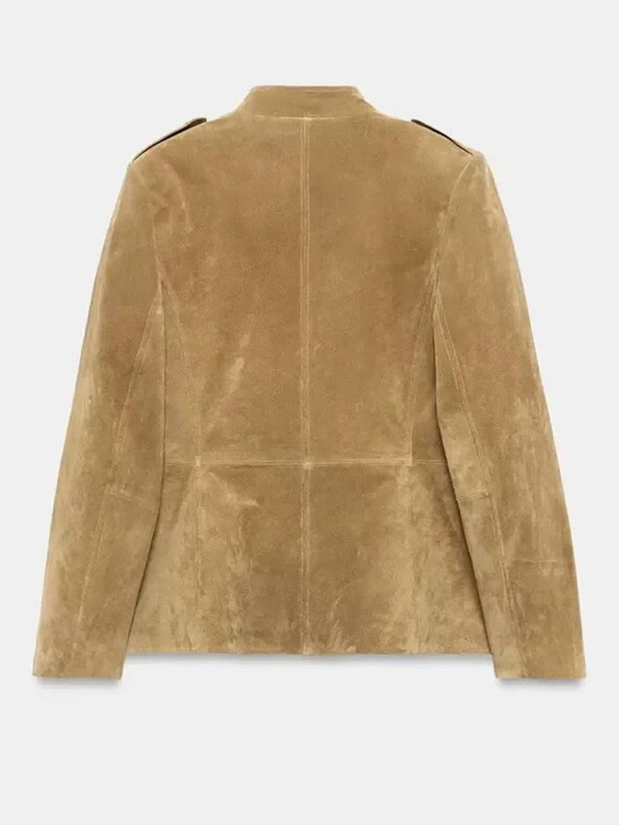 Retro Casual Suede Military-Style Jacket with a Stand Collar