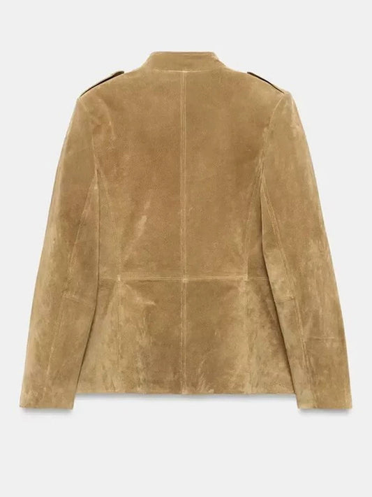 Retro Casual Suede Military-Style Jacket with a Stand Collar