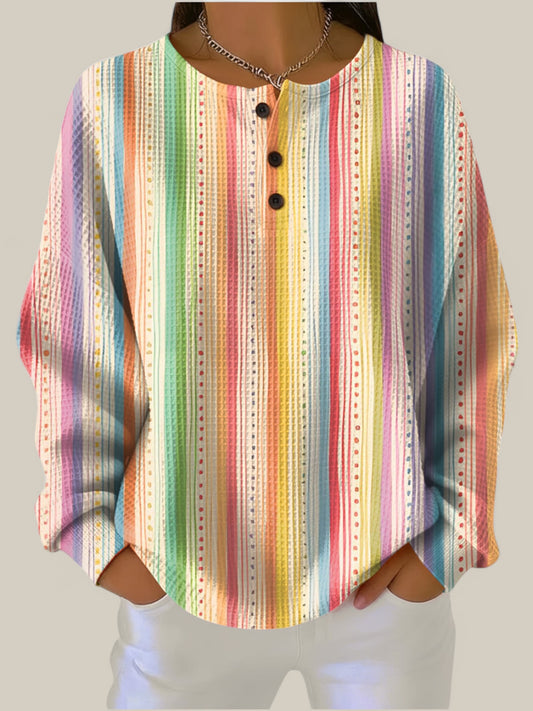 Sara - Pull à rayures colorées avec patte boutonnée
