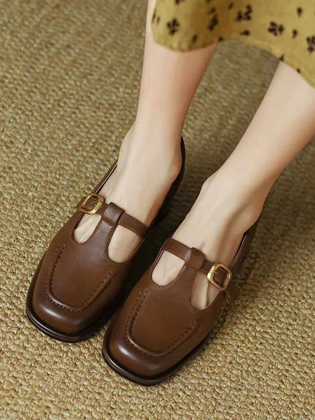 Delia - Chaussures Mary Jane T-Bar femme à bout carré
